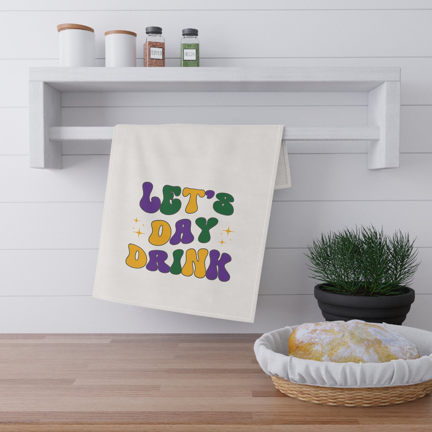 "Let's Day Drink" Mardi Gras Kitchen Towel