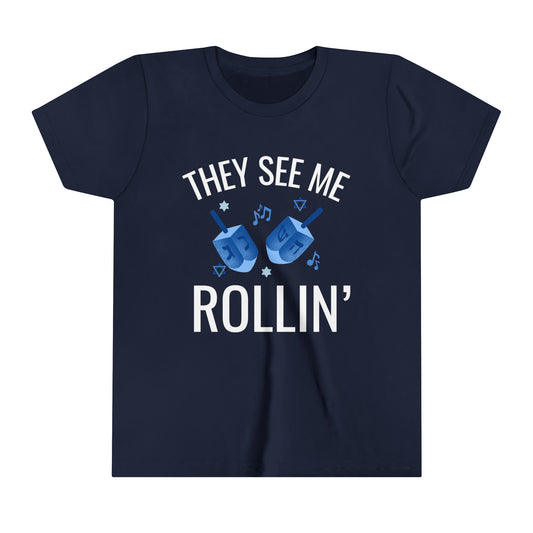 Youth Hanukkah Tee - "They See Me Rollin'"