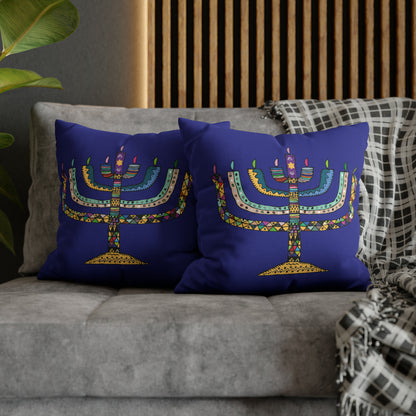 Mosaic Menorah Hanukkah Pillow Cover, Blue