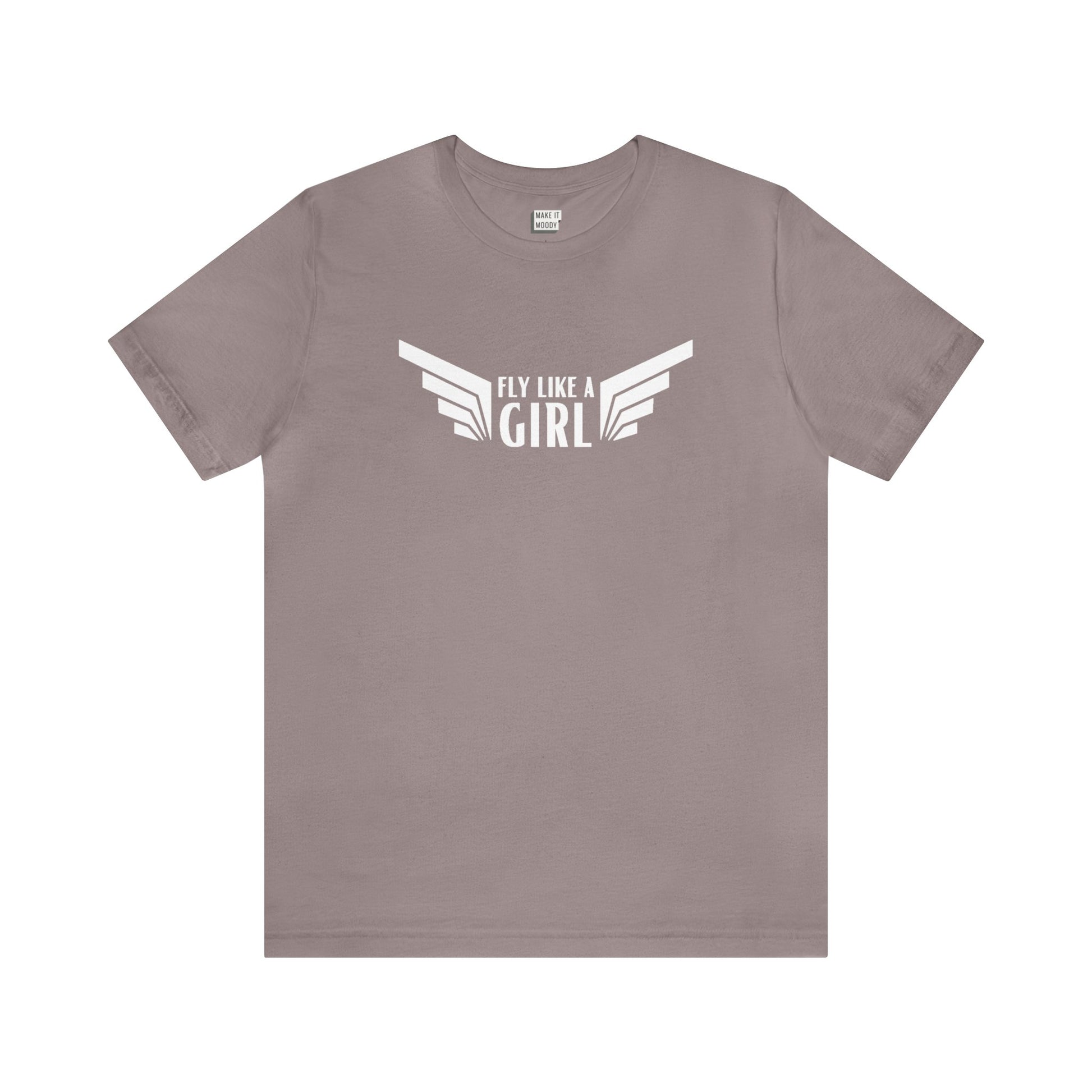 aviation tshirt for women, fly like a girl, pebble brown