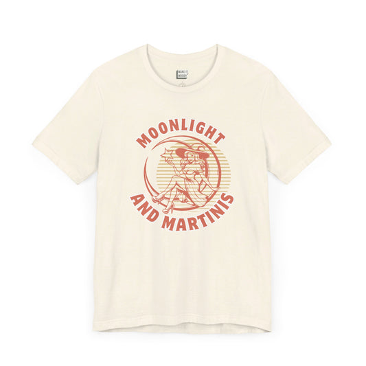 vintage style halloween t-shirt that says moonlight and martinis