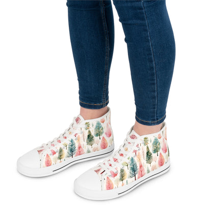 Watercolor Winter Trees - Women's High Top Christmas Sneakers