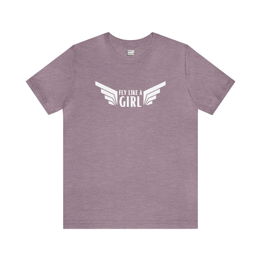 aviation tshirt for women, fly like a girl, heather purple