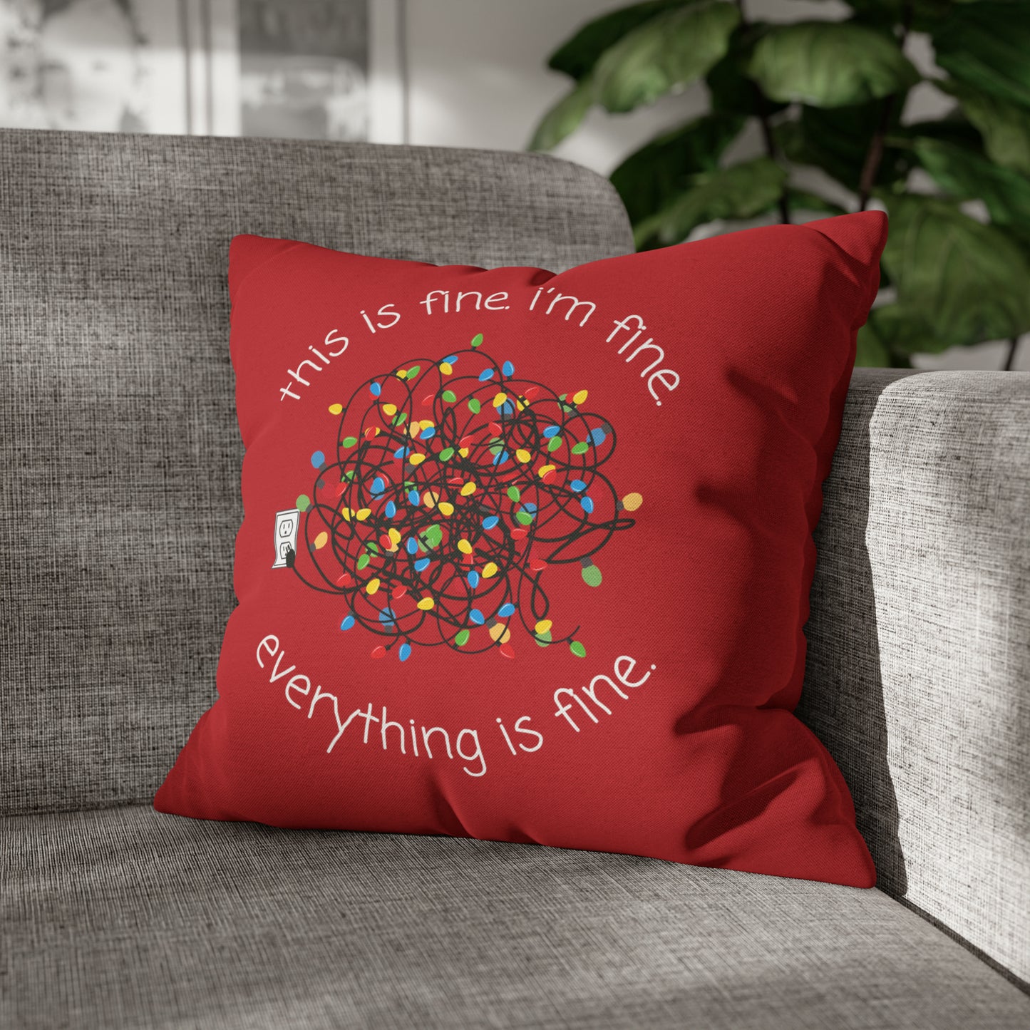 "Everything is Fine" Christmas Pillow Cover, Red