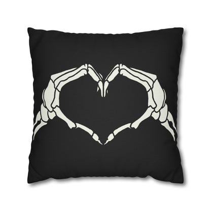 Skeleton Heart Hands, Black  - Halloween Pillow Cover