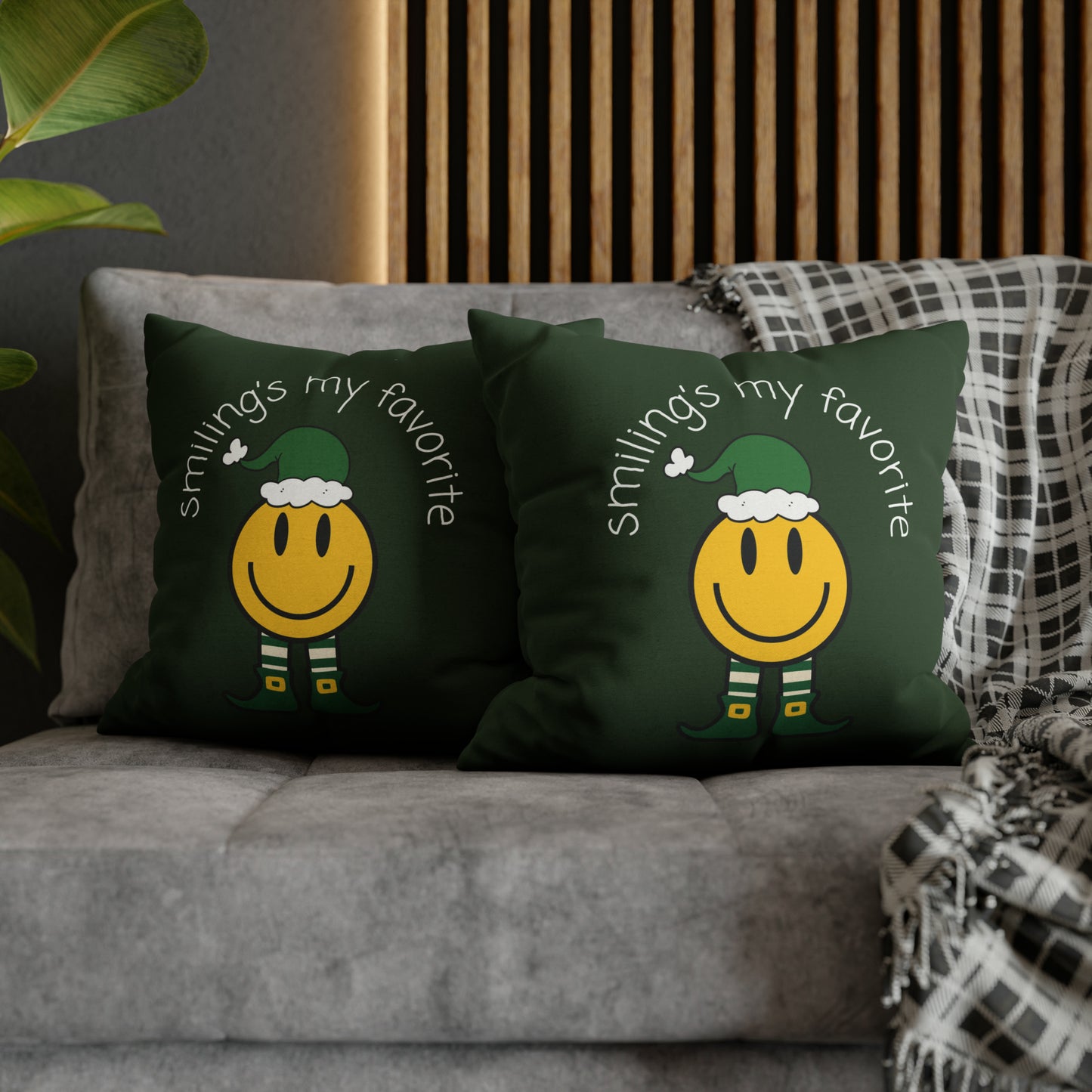 "Smiling's My Favorite" Christmas Pillow Cover, Green