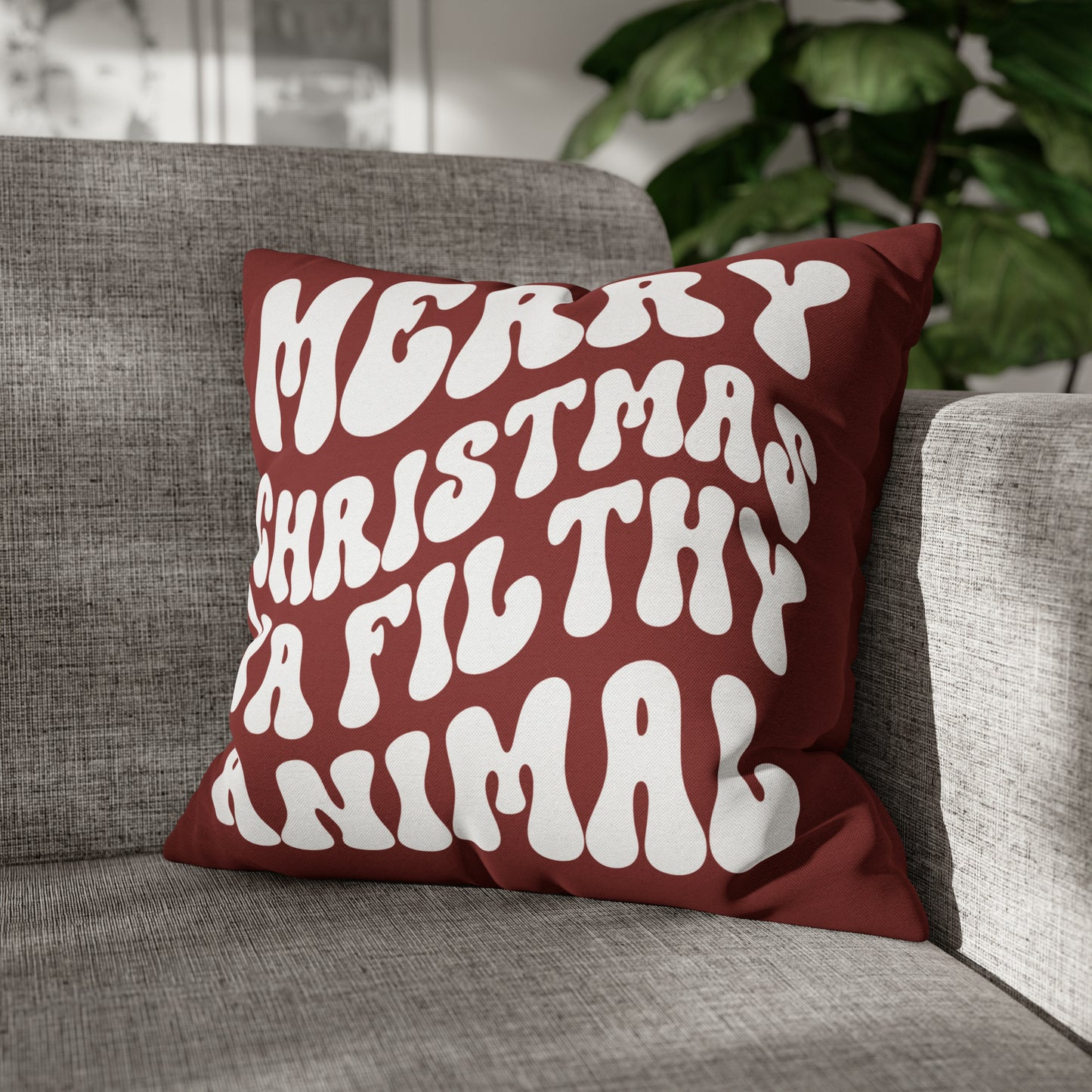 "Merry Christmas Ya Filthy Animal" Christmas Pillow Cover, Red