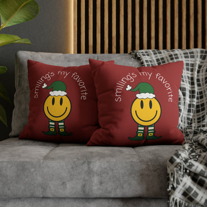 "Smiling's My Favorite" Christmas Pillow Cover, Red