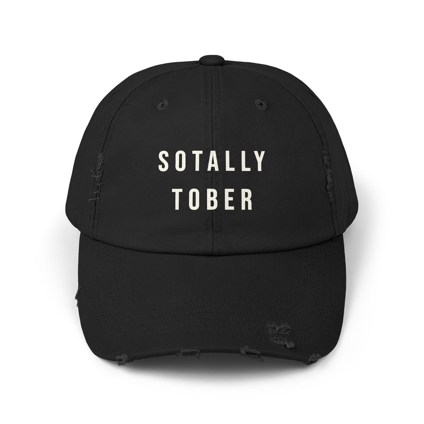 Black baseball cap that says SOTALLY TOBER in bold letters on the front.