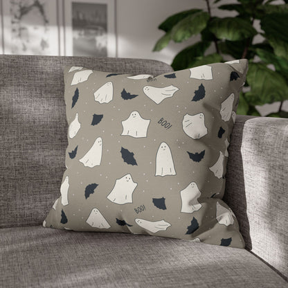 Retro Ghosts, Grey - Halloween Pillow Cover