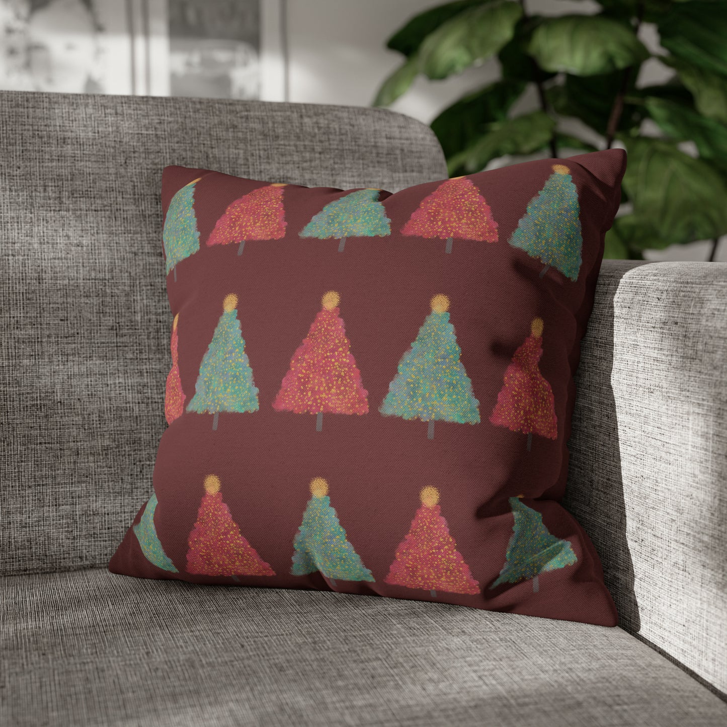 Tree Pattern Christmas Pillow Cover, Maroon