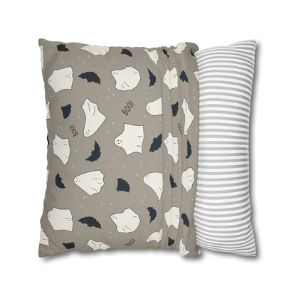 Retro Ghosts, Grey - Halloween Pillow Cover