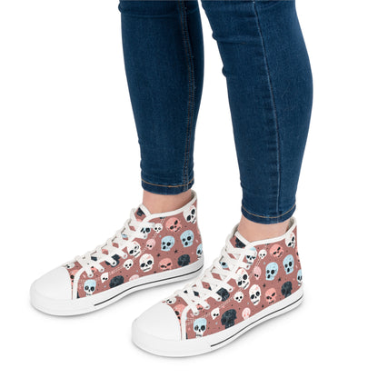 Mauve Watercolor Skulls - Women's High Top Halloween Sneakers