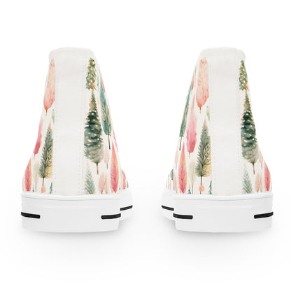 Watercolor Winter Trees - Women's High Top Christmas Sneakers