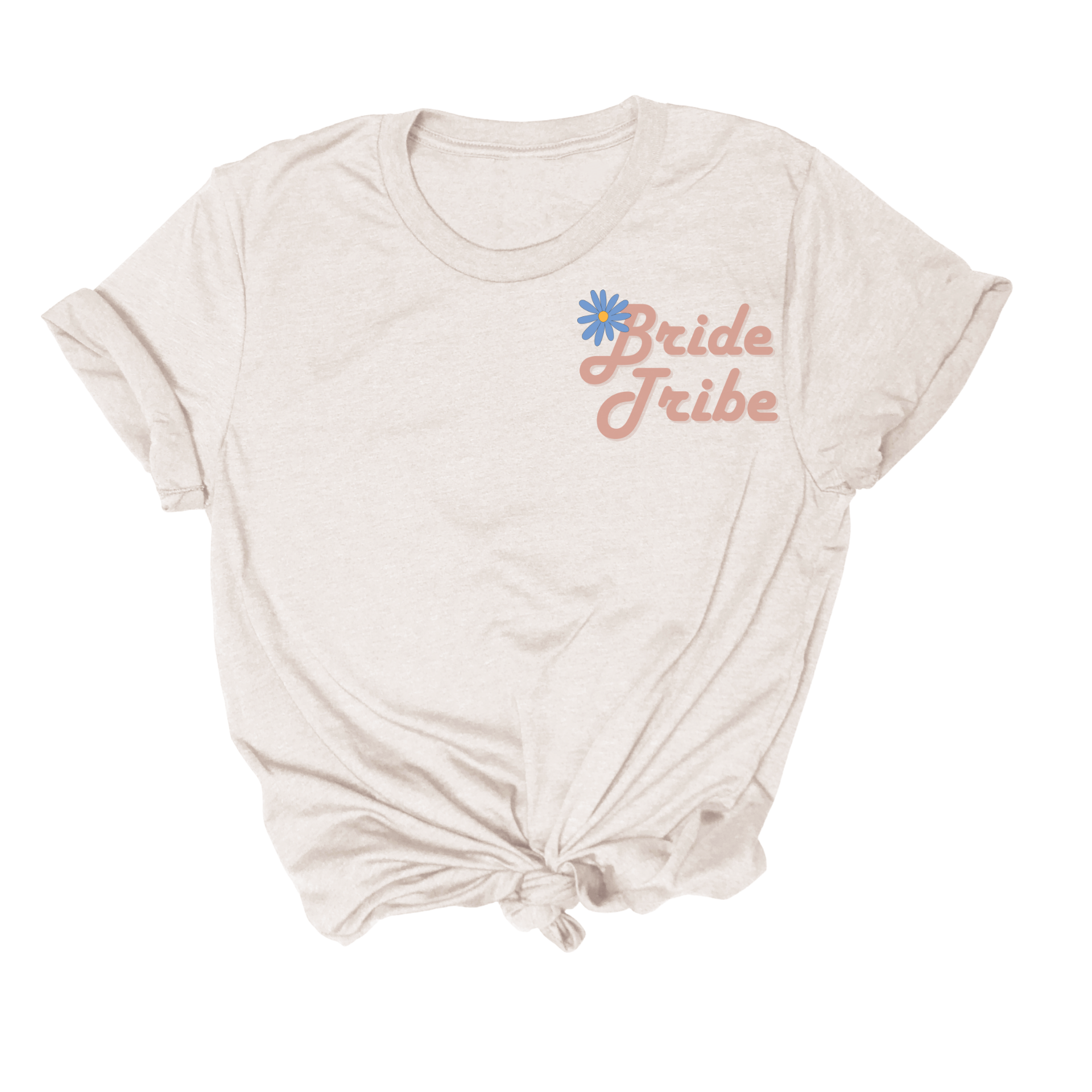 cute t shirt that says bride tribe on the front and here comes the bride on the back in a retro font